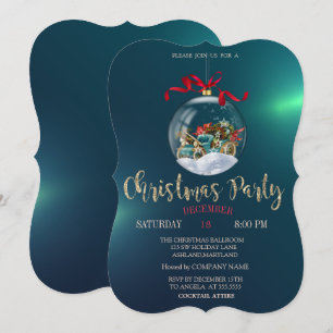 Invitación Bola de Navidad, Coche Retro, Compañía Verde de Na