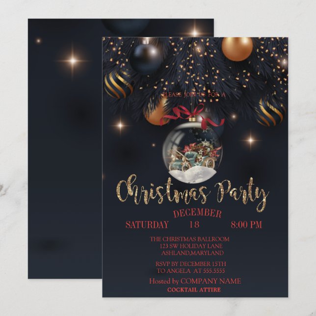 Invitación  Bola de Navidad Coche Retro  Fiesta de la Compañí (Anverso / Reverso)