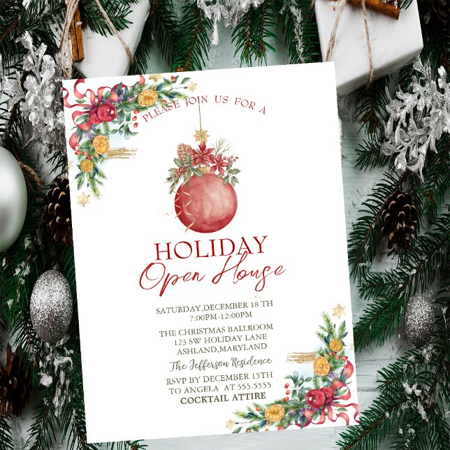 Invitación Bola de Navidad de acuarela, ramas festivas  (Subido por el creador)