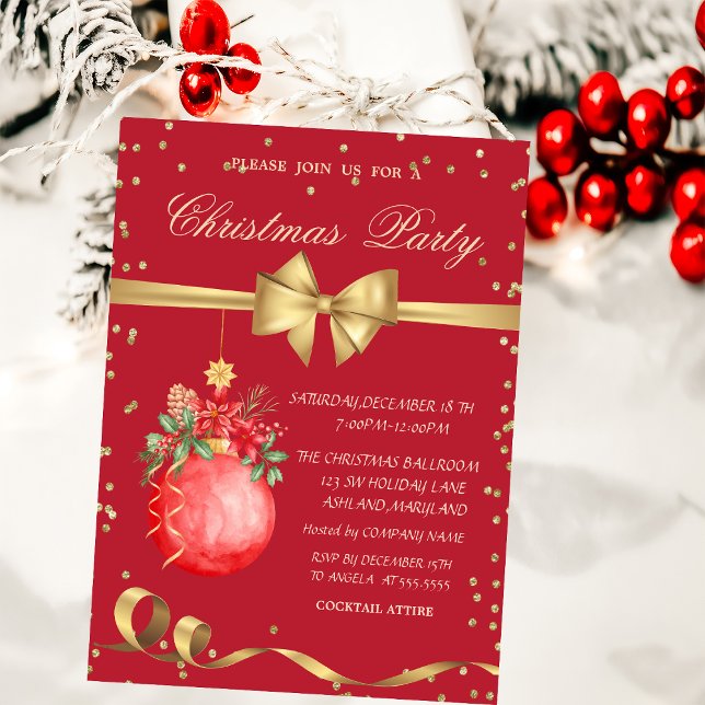 Invitación Bola de Navidad en acuarela Fiesta de Navidad (Subido por el creador)