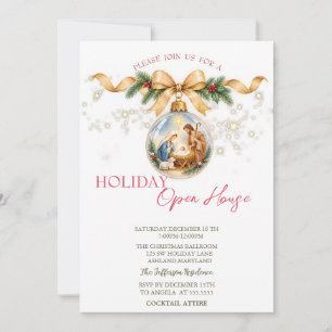 Invitación Bola de Navidad Natividad Estrellas Casa Abierta