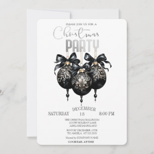 Invitación Bola de Navidad Negra, Navidad de Cuadros de Búfal