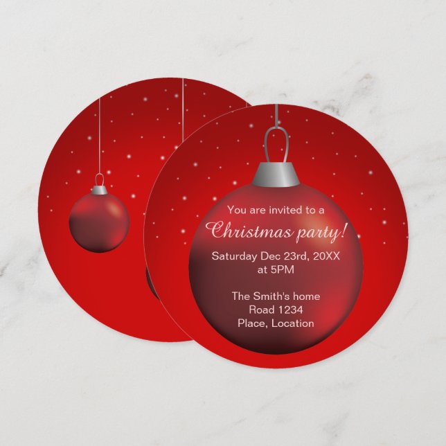Invitación Bola de Navidad Roja (Anverso / Reverso)
