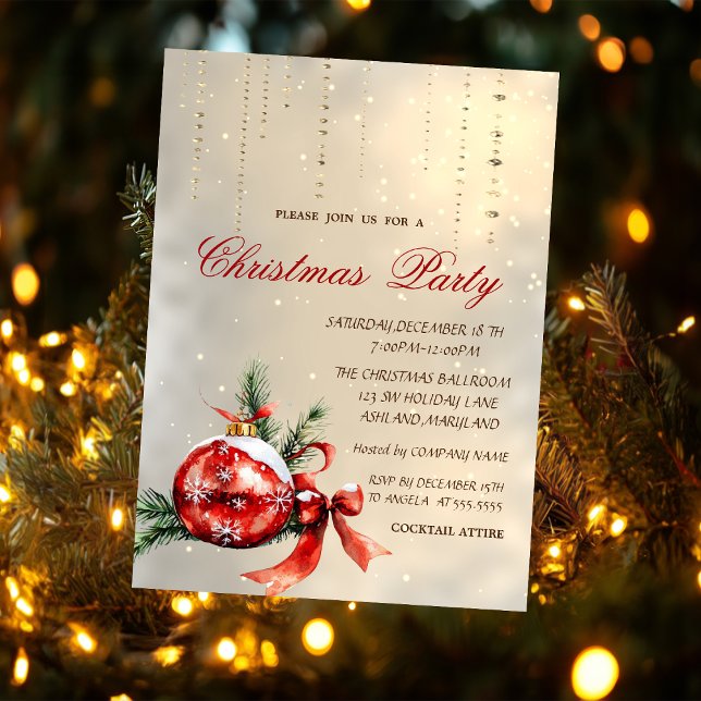 Invitación Bola de Navidad Roja, Fiesta con Lazo (Subido por el creador)