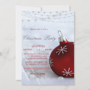 Invitación Bola de Navidad Roja,Luces de Cadena Empresa de Na