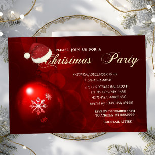 Invitación Bola de Navidad Roja,Sombrero de Santa, Navidad de