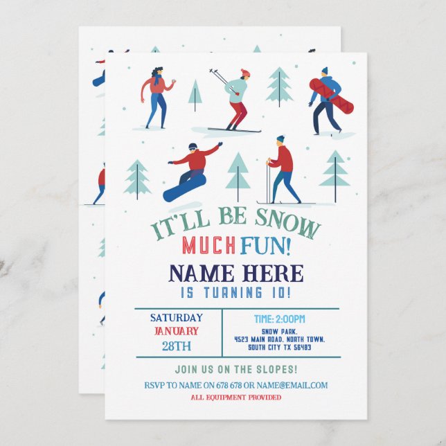 Invitación Bola de nieve de la fiesta de cumpleaños de invier (Anverso / Reverso)