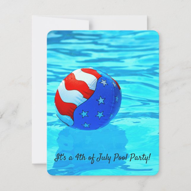 Invitación bola de playa con bandera en la piscina para el 4  (Anverso)