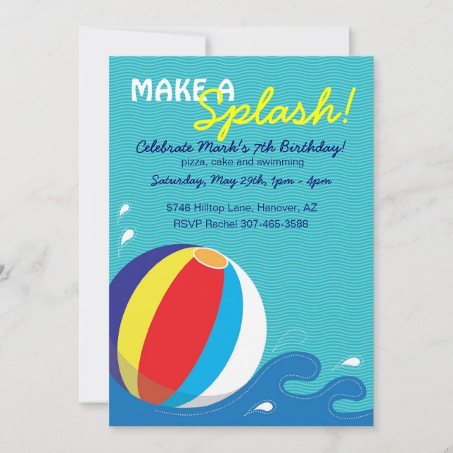 Invitación Bola de playa Piscina Fiesta de cumpleaños Invitac (Anverso)