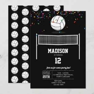 Invitación Bola de voleibol y fiesta Neto de Cumpleaños Negro