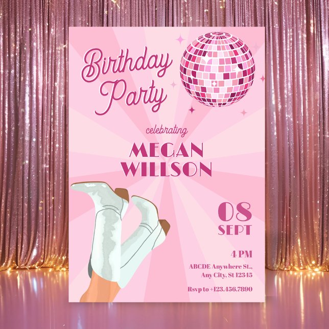 Invitación Bola disco de botas de groovía rosada cumpleaños (Subido por el creador)