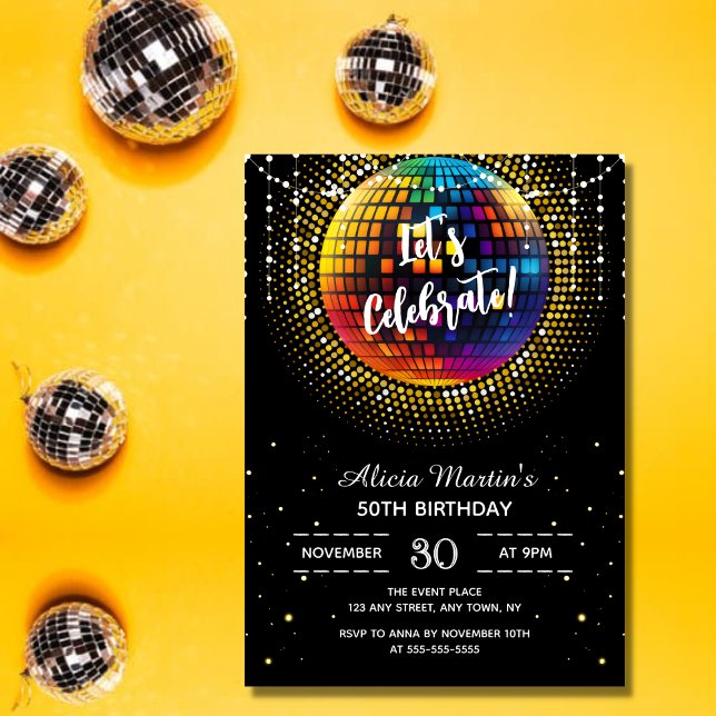 Invitación Bola disco de media tonada de oro celebremos el cu (Subido por el creador)