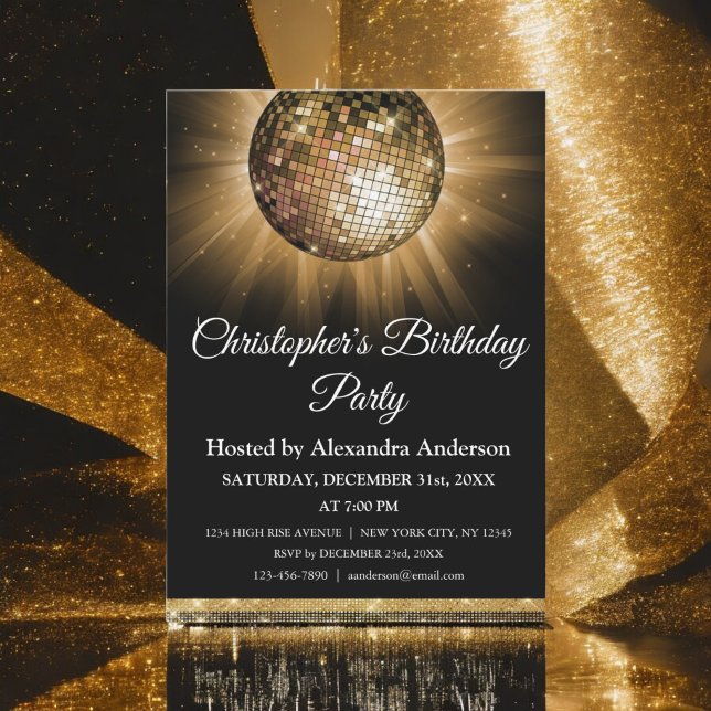 Invitación Bola disco de oro de la fiesta de cumpleaños (Subido por el creador)