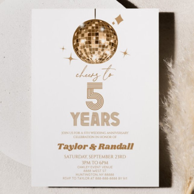 Invitación Bola Disco Saluda A 5 Años De Aniversario Boda (Subido por el creador)