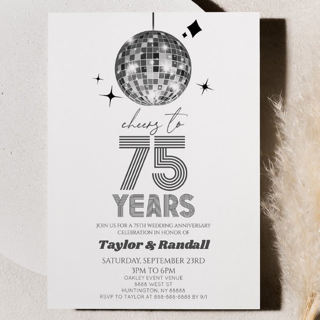Invitación Bola Disco Saluda Al Aniversario Boda De 75 Años (Subido por el creador)