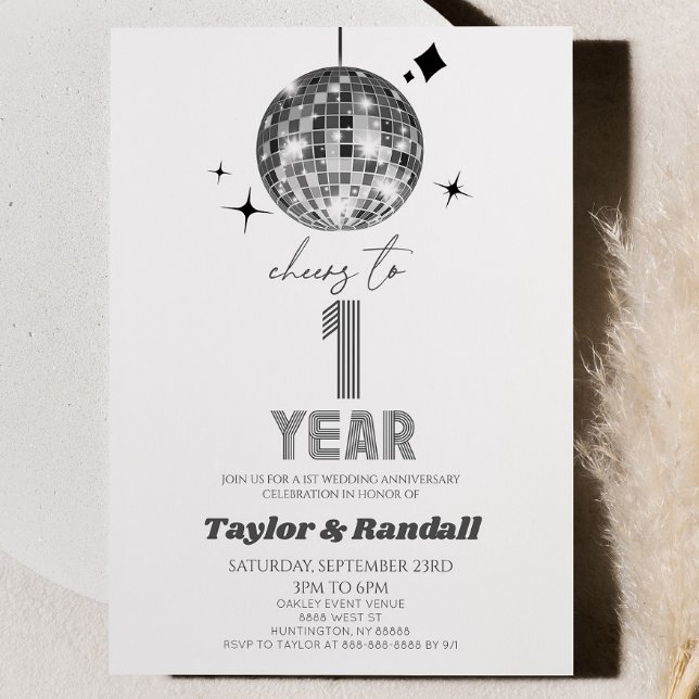 Invitación Bola Disco Saluda Al Aniversario Del Boda De Un Añ (Subido por el creador)