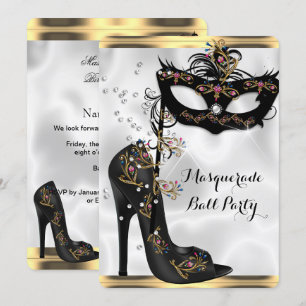 Invitación Bola Fiesta Máscara de la mascarada blanca dorada