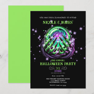 Invitación Bola Mágica de Bruja Verde para Fiesta de Hallowee