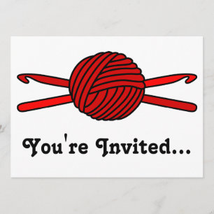 Invitación Bola roja de los ganchos del hilado y de ganchillo
