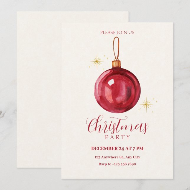 Invitación Bola roja de Navidad antigua (Anverso / Reverso)