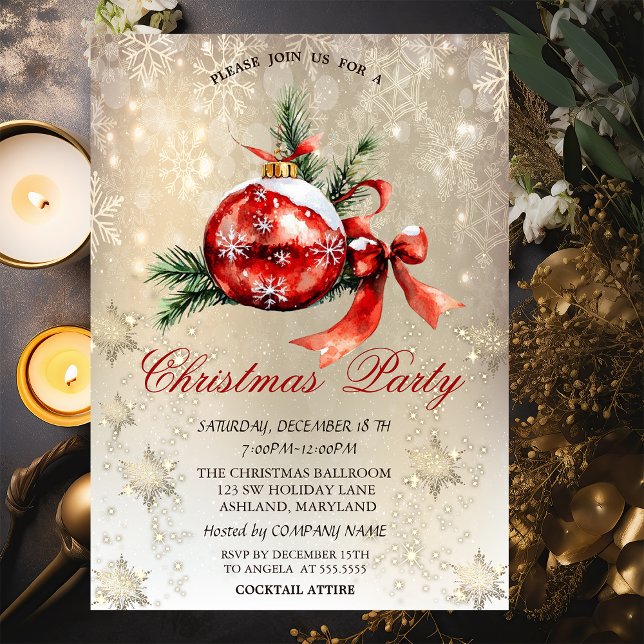Invitación Bola Roja de Navidad Copo de Nieve Fiesta (Subido por el creador)