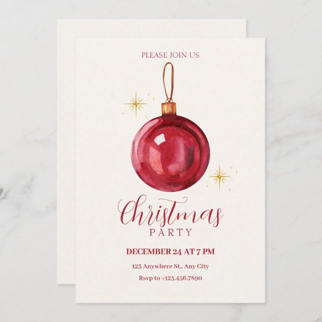 Invitación bola roja de navidad vintage (Anverso / Reverso)