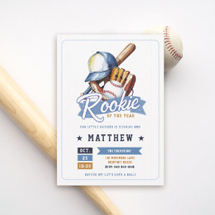 Invitación Bola Rookie Ball de béisbol Cap Blue Boy Primer cu
