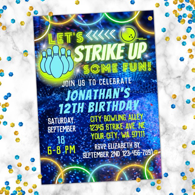 Invitación Bola Strike Up Fun Neon Glow Blue Boys Cumpleaños (Subido por el creador)