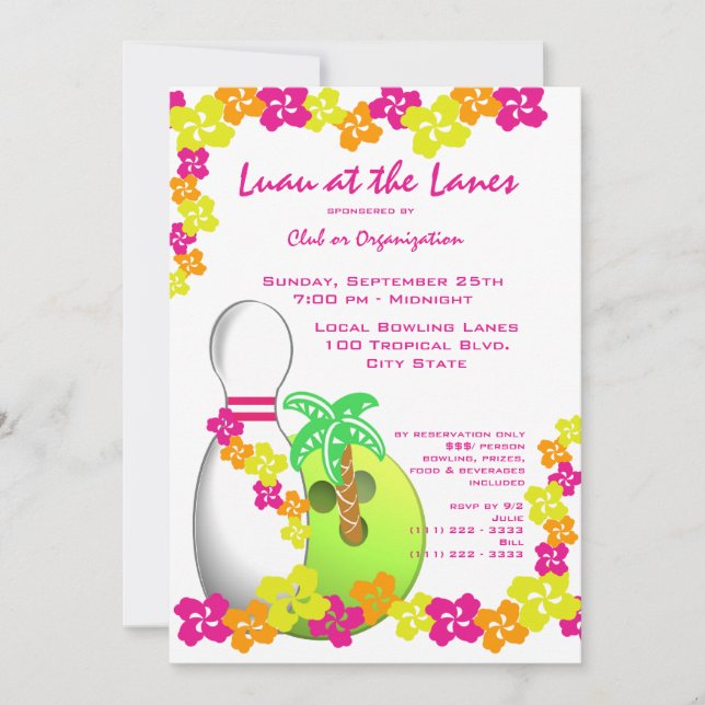 Invitación Bola temática de Luau (Anverso)