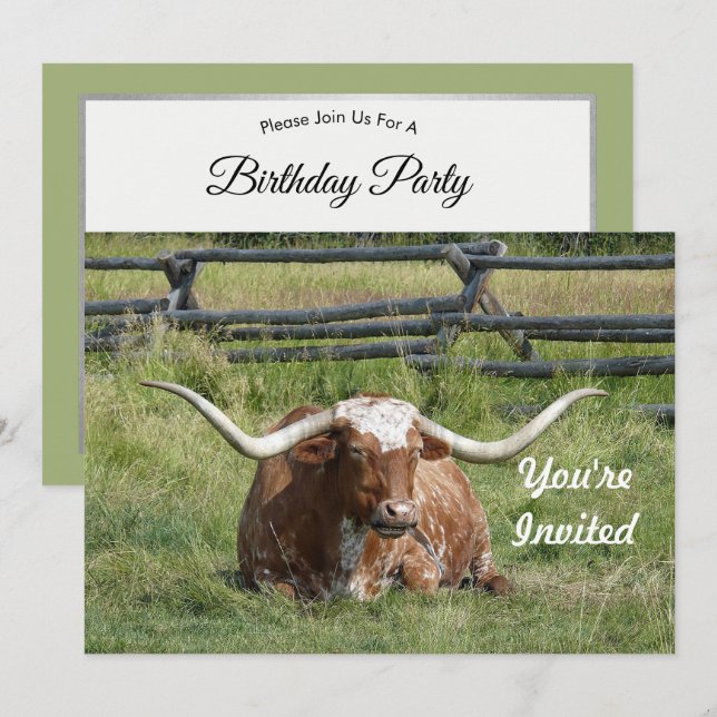 Invitación Bola Texas Longhorn Photo Birday (Anverso / Reverso)
