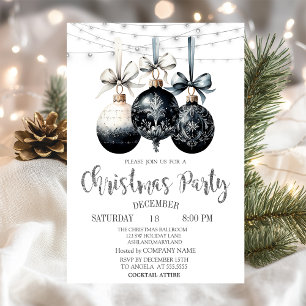 Invitación Bolas blancas y negras, Luces, Navidad de cuadros