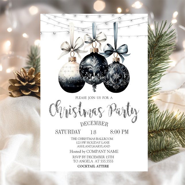 Invitación Bolas blancas y negras, Luces, Navidad de cuadros  (Subido por el creador)