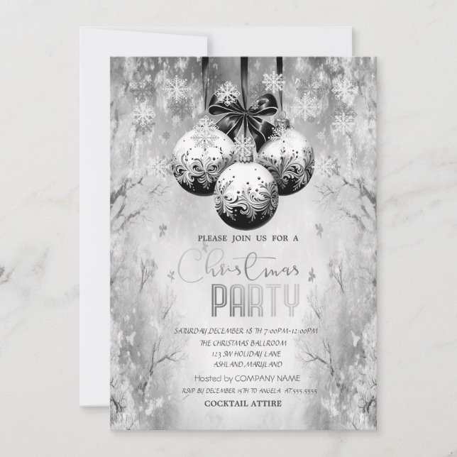 Invitación Bolas Copos de Nieve Paisaje de Invierno Fiesta de (Anverso)
