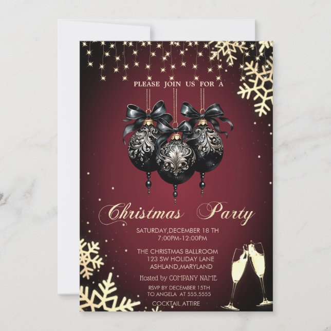 Invitación Bolas,Copos de nieve,Vasos,Compañía de Navidad Roj (Anverso)