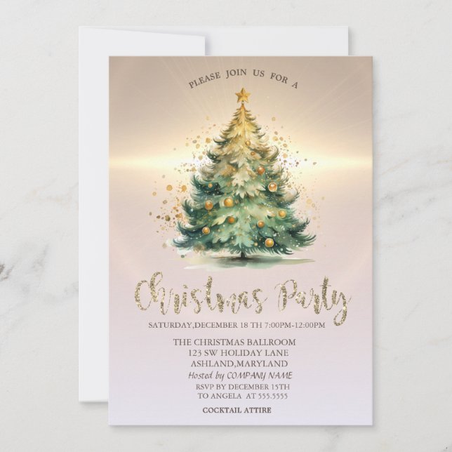 Invitación Bolas de árbol de Navidad de lujo Empresa de oro  (Anverso)