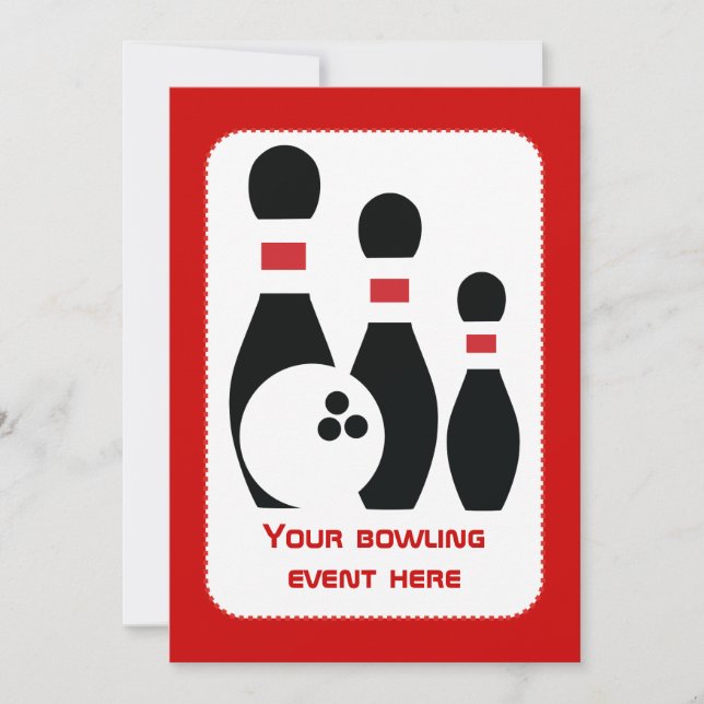 Invitación Bolas de boliche y personalizado rojo negro (Anverso)