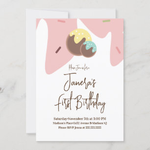 Invitación Bolas de Cake Pop de Cumpleaños Adorables Glaseado