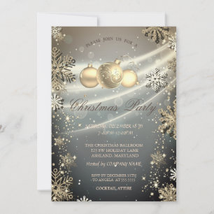 Invitación Bolas de copos de nieve dorados Fiesta de la empre