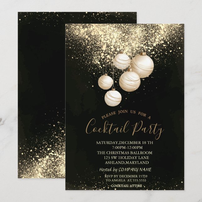 Invitación Bolas de decoración de confeti Fiesta de Navidad (Anverso / Reverso)