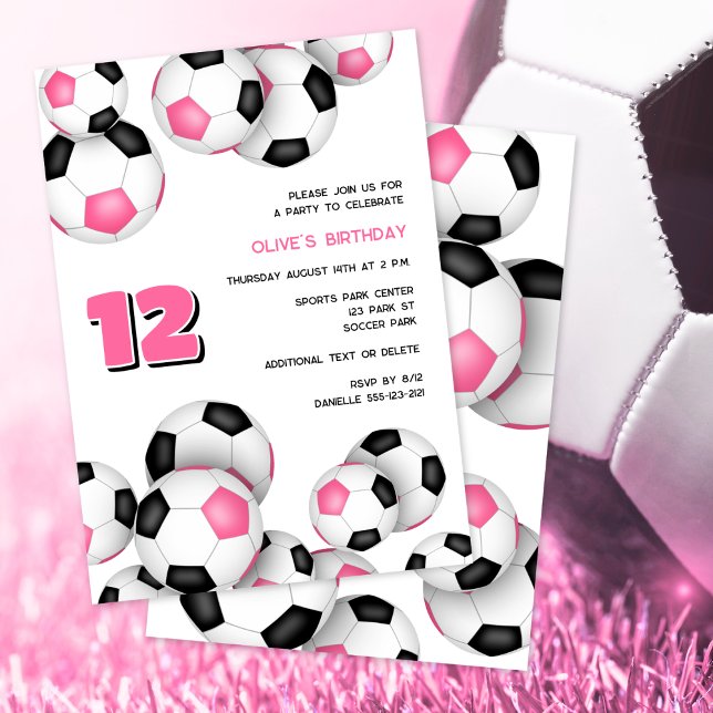 Invitación bolas de fútbol negro rosa fiesta de cumpleaños pa (Subido por el creador)