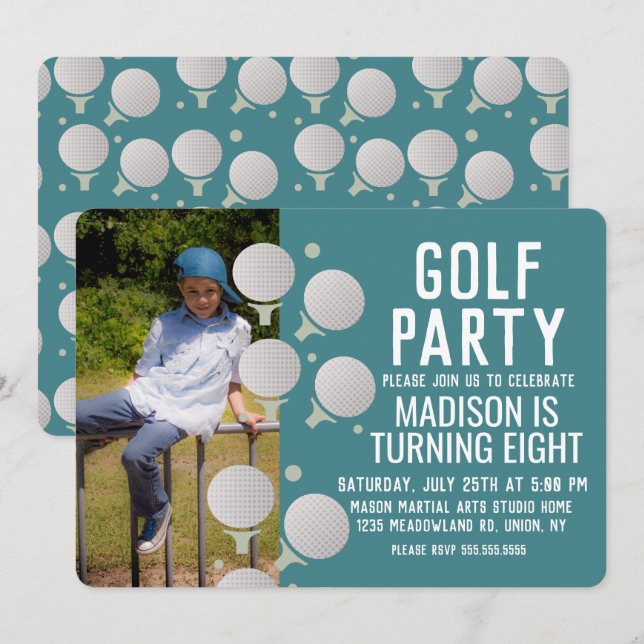 Invitación Bolas de Minigolf Modernas Cumpleaños Foto Fiesta (Anverso / Reverso)