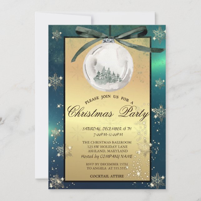 Invitación Bolas de Navidad, Árboles Copos de Nieve Fiesta de (Anverso)