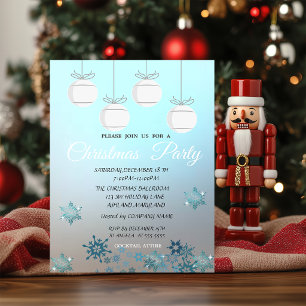 Invitación Bolas de Navidad, Azules Fiesta de Navidad Corpor