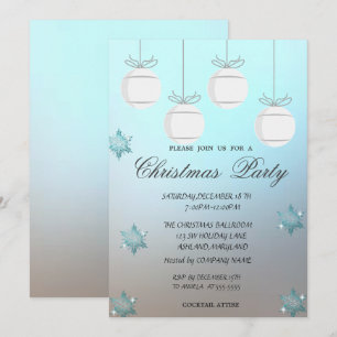 Invitación Bolas de Navidad, Azules Fiesta de Navidad Corpor