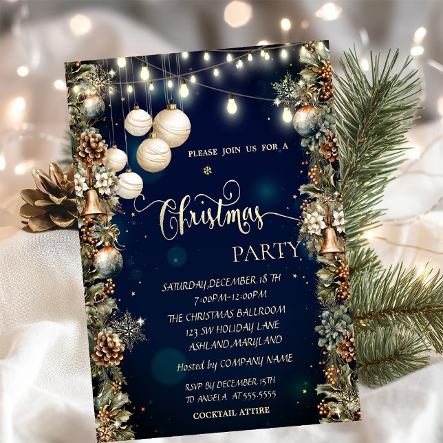 Invitación Bolas de Navidad,Campanas,Piñas Azul Navidad  (Subido por el creador)