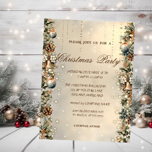 Invitación Bolas de Navidad,Campanas,Piñas de Oro Navidad