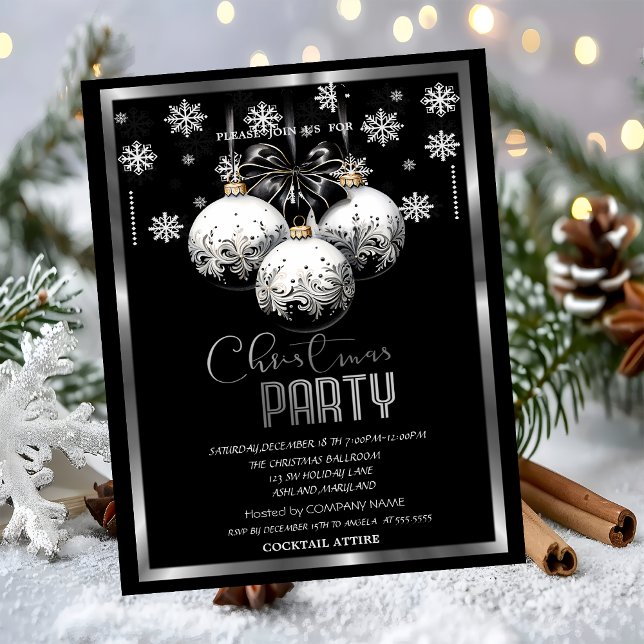 Invitación Bolas de Navidad Compañía Copos de nieve Negros Bl (Subido por el creador)