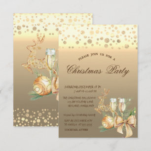 Invitación Bolas de Navidad con lunares dorados, Fiesta de Na