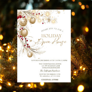 Invitación Bolas de Navidad con ramas brillantes en acuarela