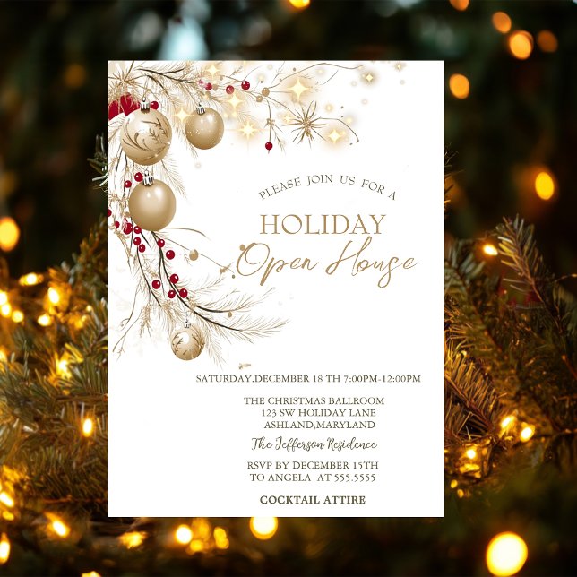 Invitación Bolas de Navidad con ramas brillantes en acuarela (Subido por el creador)